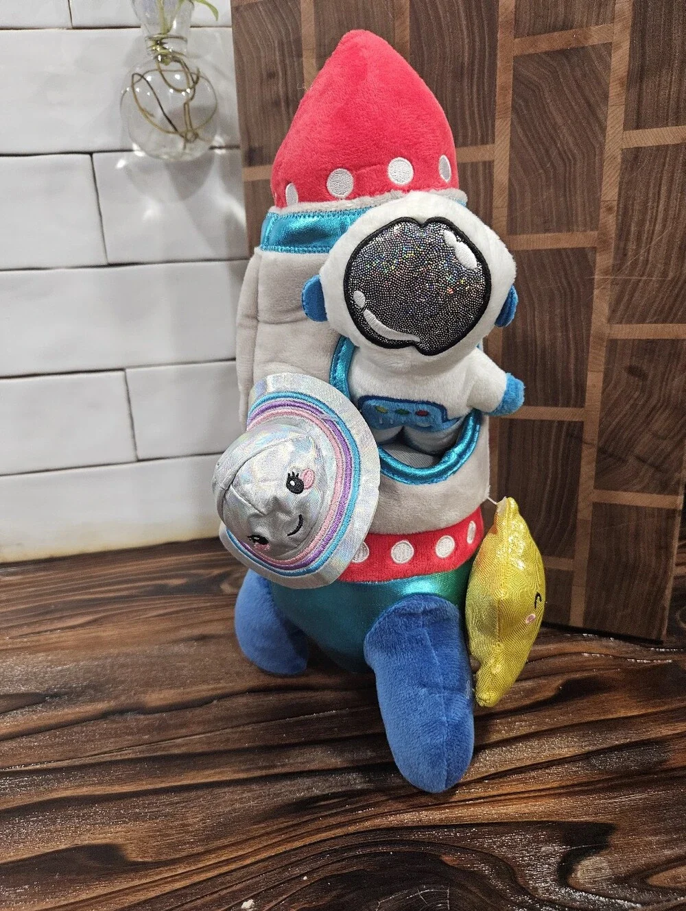 Moon & Stars Rocket Space Ship Plush with Astronaut & UFO Alien Toy